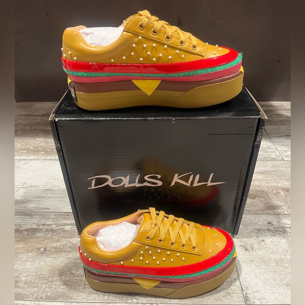 Current Mood Extra Cheese Plz Burger Sneakers Platform Vegan Leather Beaded - Picture 1 of 9